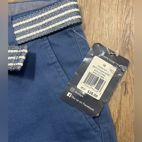 Chaps Boys Shorts Sz 10 Blue With Belt Stretch Twill Flat Front Pockets NWT $36 - Picture 6 of 10